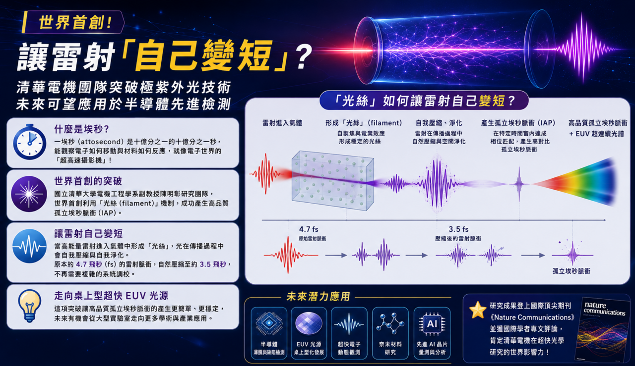 清華電機團隊世界首創利用「光絲」產生極紫外孤立埃秒脈衝圖片
